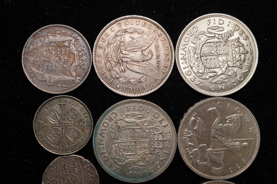 British and world silver coins, to include George IV shilling 1825, VF, George III sixpence 1787, EF, William IV halfcrown 1836, VF, George III to Victoria Maundy money; 1763 3d, 1842 2d and 1d, 1828 1d, 1845 1 1/2d toge